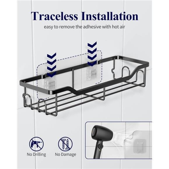 Shower Caddy Large - Adhesive Shower Organizer, Stainless Steel Shelf - Picture 5 of 7